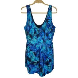 Swimsuits For All One Piece Swimsuit Swim Dress Blue Tropical Size 24